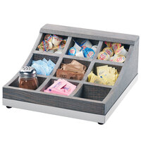 Cal-Mil 3801-83 Ashwood 9 Compartment Gray Oak Wood Condiment Organizer - 13" x 13 1/2" x 6 1/4"