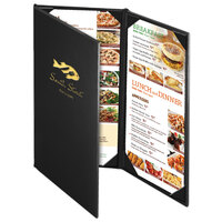 Menu Solutions CD930BA Chadwick Collection 4 1/4" x 11" Customizable Leather-Like 3 View Continuous Menu Cover