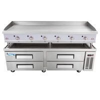 Cooking Performance Group 72GTRBNL 72" Gas Countertop Griddle with Thermostatic Controls and 72", 4 Drawer Refrigerated Chef Base - 180,000 BTU