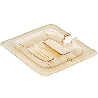 Cambro 60HPCHN150 H-Pan™ 1/6 Size Amber High Heat Handled Lid with Spoon Notch