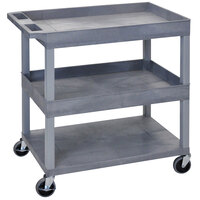 Luxor EC112-G Gray Two Tub and One Flat Bottom Shelf Utility Cart - 32" x 18"