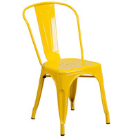 Flash Furniture CH-31230-YL-GG Yellow Stackable Galvanized Steel Chair with Vertical Slat Back and Drain Hole Seat