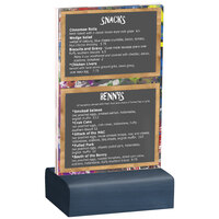 Menu Solutions WBCL-A 4" x 6" Clear Acrylic Table Tent with Solid Denim Wood Base