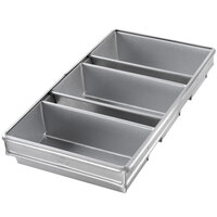 Chicago Metallic 44235 1 lb. 3-Strap Glazed Aluminized Steel Bread Loaf Pan - 8 1/2" x 4 1/2" x 2 3/4"