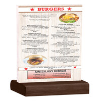 Menu Solutions WBCL-C 8 1/2" x 11" Clear Acrylic Table Tent with Solid Walnut Wood Base