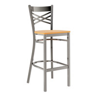 Lancaster Table & Seating Clear Coat Finish Cross Back Bar Stool with Natural Wood Seat - Assembled