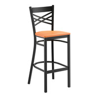 Lancaster Table & Seating Black Finish Cross Back Bar Stool with Cherry Wood Seat
