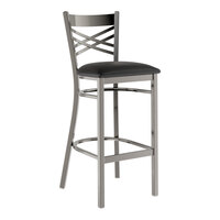 Lancaster Table & Seating Clear Coat Finish Cross Back Bar Stool with 2 1/2" Black Vinyl Padded Seat