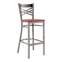 Lancaster Table & Seating Clear Coat Finish Cross Back Bar Stool with Mahogany Wood Seat - Assembled
