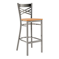 Lancaster Table & Seating Clear Coat Finish Cross Back Bar Stool with Cherry Wood Seat