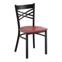 Lancaster Table & Seating Black Finish Cross Back Chair with Mahogany Wood Seat - Assembled