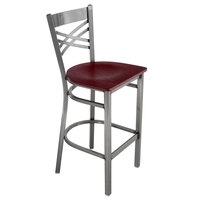 Lancaster Table & Seating Clear Coat Finish Cross Back Bar Stool with Mahogany Wood Seat - Detached Seat