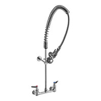 T&S B-0133 EasyInstall Wall Mounted 34 1/2" High Pre-Rinse Faucet with Adjustable 8" Centers, 1.15 GPM Spray Valve, and 44" Hose