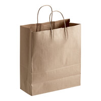 Duro 13" x 6" x 15 3/4" Traveler Brown Shopping Bag with Handles - 250/Bundle