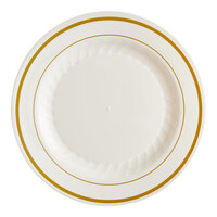 WNA Comet MP6IPREM 6" Ivory Masterpiece Plastic Plate with Gold Accent Bands - 15/Pack