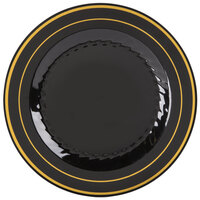 Fineline Silver Splendor 509-BKG 9" Black Plastic Plate with Gold Bands - 120/Case