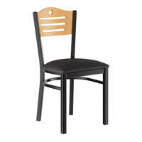 Lancaster Table & Seating Black Finish Side Chair with Black Vinyl Seat and Natural Wood Back - Assembled