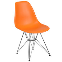 Flash Furniture FH-130-CPP1-OR-GG Elon Series Orange Plastic Accent Side Chair with Chrome Base