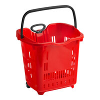 Regency Red 21 1/4" x 16 1/2" Plastic Grocery Market Shopping Basket with Wheels - 6/Pack