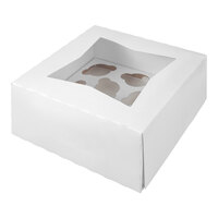 Baker's Lane 9" x 9" x 4" White Auto-Popup Window Mini Cupcake / Muffin Box with Insert - 10/Pack