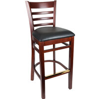 Lancaster Table & Seating Mahogany Finish Wood Ladder Back Bar Stool with Black Vinyl Seat