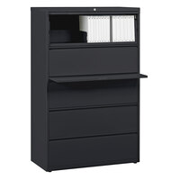 Hirsh Industries 17641 Charcoal Five-Drawer Lateral File Cabinet with Roll Out Binder Storage - 36" x 18 5/8" x 67 5/8"