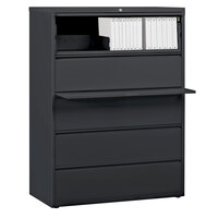 Hirsh Industries 17651 Charcoal Five-Drawer Lateral File Cabinet with Roll Out Binder Storage - 42" x 18 5/8" x 67 5/8"