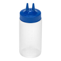 Vollrath Traex® Color-Mate™ 16 oz. Clear Twin Tip™ Wide Mouth Squeeze Bottle with Blue Cap