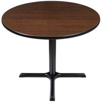 Lancaster Table & Seating 36" Round Reversible Walnut / Oak Table Standard Height Table and Base Kit with 30" x 30" Cast Iron Base