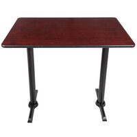 Lancaster Table & Seating 30" x 48" Reversible Cherry / Black Table Bar Height Table and Base Kit with 5" x 22" Cast Iron Base