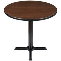 Lancaster Table & Seating 30" Round Reversible Walnut / Oak Table Standard Height Table and Base Kit with 22" x 22" Cast Iron Base