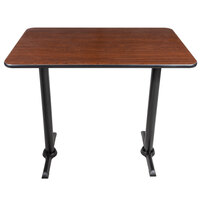 Lancaster Table & Seating 30" x 48" Reversible Walnut / Oak Table Bar Height Table and Base Kit with 5" x 22" Cast Iron Base