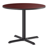Lancaster Table & Seating 36" Round Reversible Cherry / Black Table Standard Height Table and Base Kit with 30" x 30" Cast Iron Base