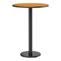 Lancaster Table & Seating 30" Round Reversible Walnut / Oak Table Bar Height Table and Base Kit with 17" Cast Iron Base