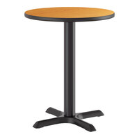 Lancaster Table & Seating 24" Round Reversible Walnut / Oak Table Standard Height Table and Base Kit with 22" x 22" Cast Iron Base