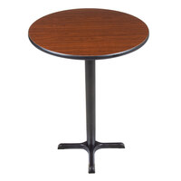 Lancaster Table & Seating 30" Round Reversible Walnut / Oak Table Bar Height Table and Base Kit with 22" x 22" Cast Iron Base