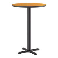 Lancaster Table & Seating 30" Round Reversible Walnut / Oak Table Bar Height Table and Base Kit with 22" x 22" Cast Iron Base