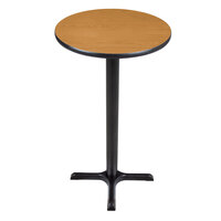 Lancaster Table & Seating 24" Round Reversible Walnut / Oak Table Bar Height Table and Base Kit with 22" x 22" Cast Iron Base