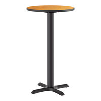 Lancaster Table & Seating 24" Round Reversible Walnut / Oak Table Bar Height Table and Base Kit with 22" x 22" Cast Iron Base