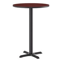 Lancaster Table & Seating 30" Round Reversible Cherry / Black Table Bar Height Table and Base Kit with 22" x 22" Cast Iron Base