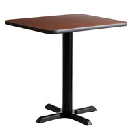 Lancaster Table & Seating 24" x 30" Reversible Walnut / Oak Table Standard Height Table and Base Kit with 22" x 22" Cast Iron Base