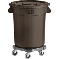 Lavex 20 Gallon Brown Round Commercial Trash Can with Lid and Dolly