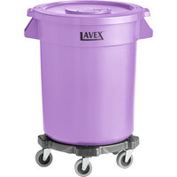 Lavex 20 Gallon Purple Round Commercial Trash Can with Lid and Dolly