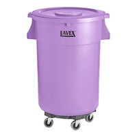 Lavex 44 Gallon Purple Round Commercial Trash Can with Lid and Dolly