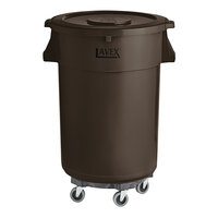 Lavex 44 Gallon Brown Round Commercial Trash Can with Lid and Dolly