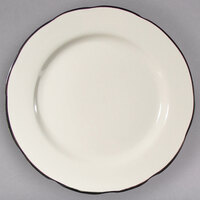 CAC 9" Scalloped Edge Ivory (American White) Seville China Plate with Black Band - 24/Case