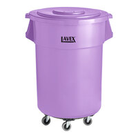 Lavex 55 Gallon Purple Round Commercial Trash Can with Lid and Dolly