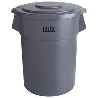 Lavex 55 Gallon Gray Round Commercial Trash Can and Lid