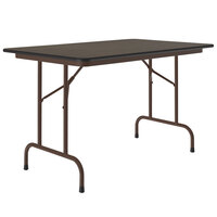 Correll 30" x 48" Walnut Light Duty Melamine Folding Table with Brown Frame