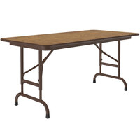 Correll 24" x 48" Medium Oak Light Duty Melamine Adjustable Height Folding Table with Brown Frame